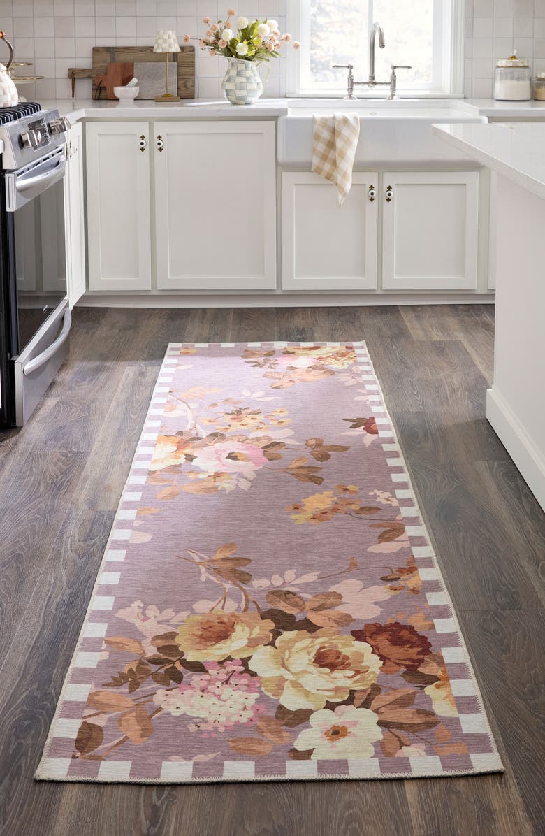 MACKENZIE CHILDS Taupe Wild Rose Washable Rug, Alternate, color, Taupe