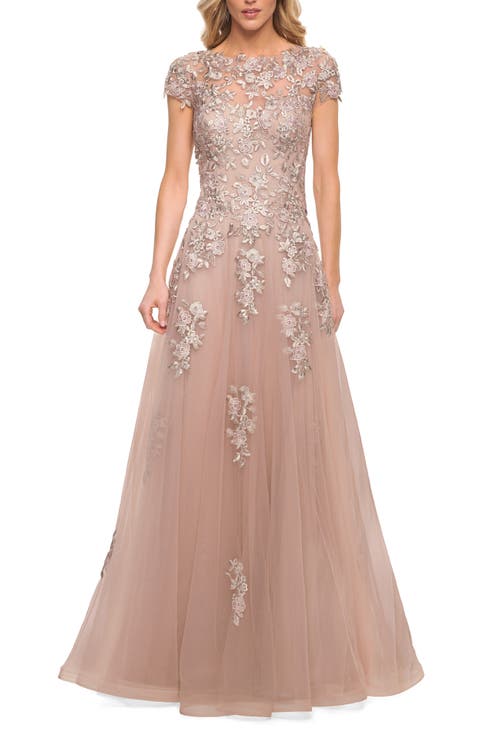 Cap Sleeve Tulle Gown