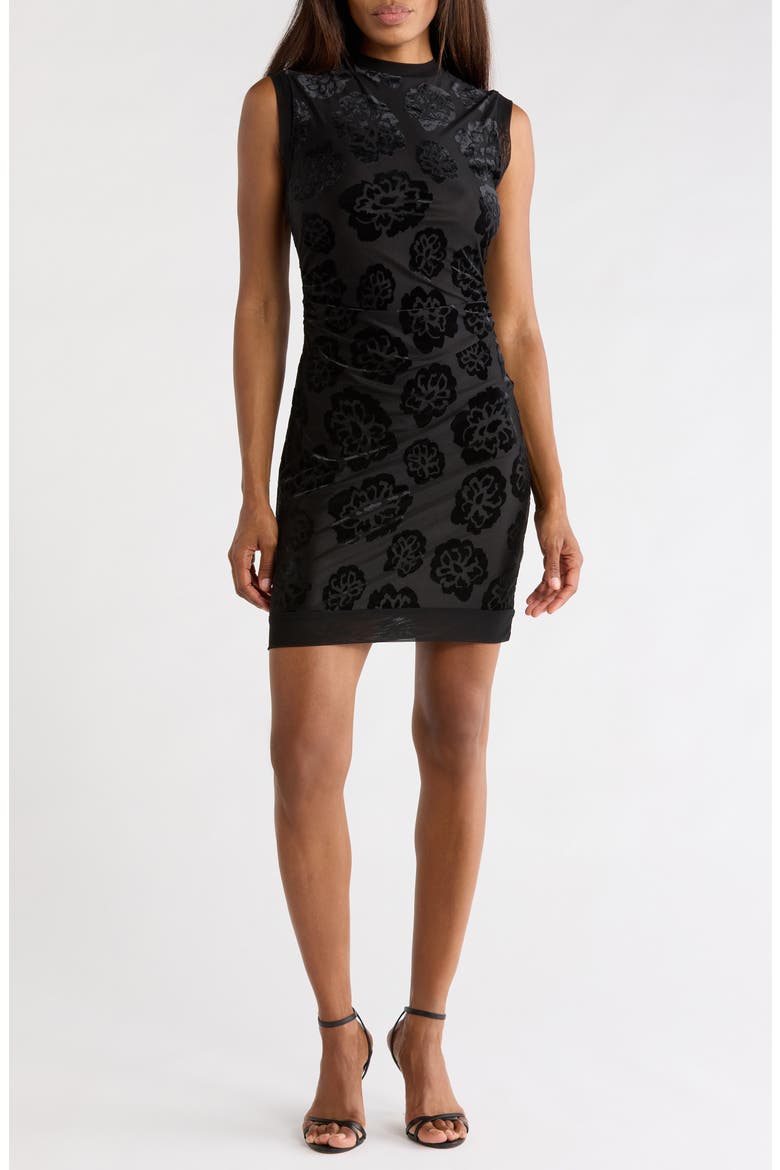 Sutton Floral Jacquard Mesh Dress, Main, color, BLACK