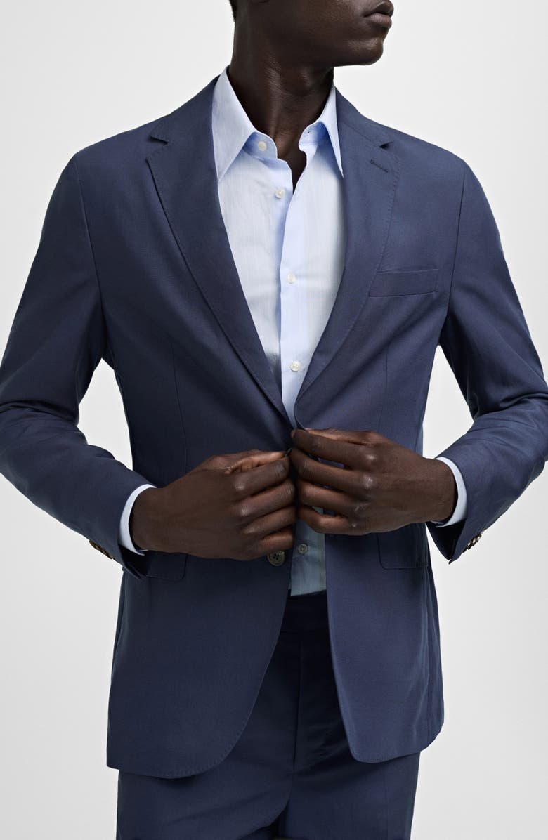 MANGO Slim Fit Blue Lyocell & Linen Sport Coat, Alternate, color, Blue