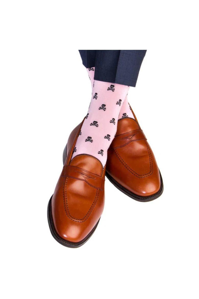 Rodger Skull and Cross Bones Over The Calf Mercerized Cotton Socks, Alternate, color, Pink