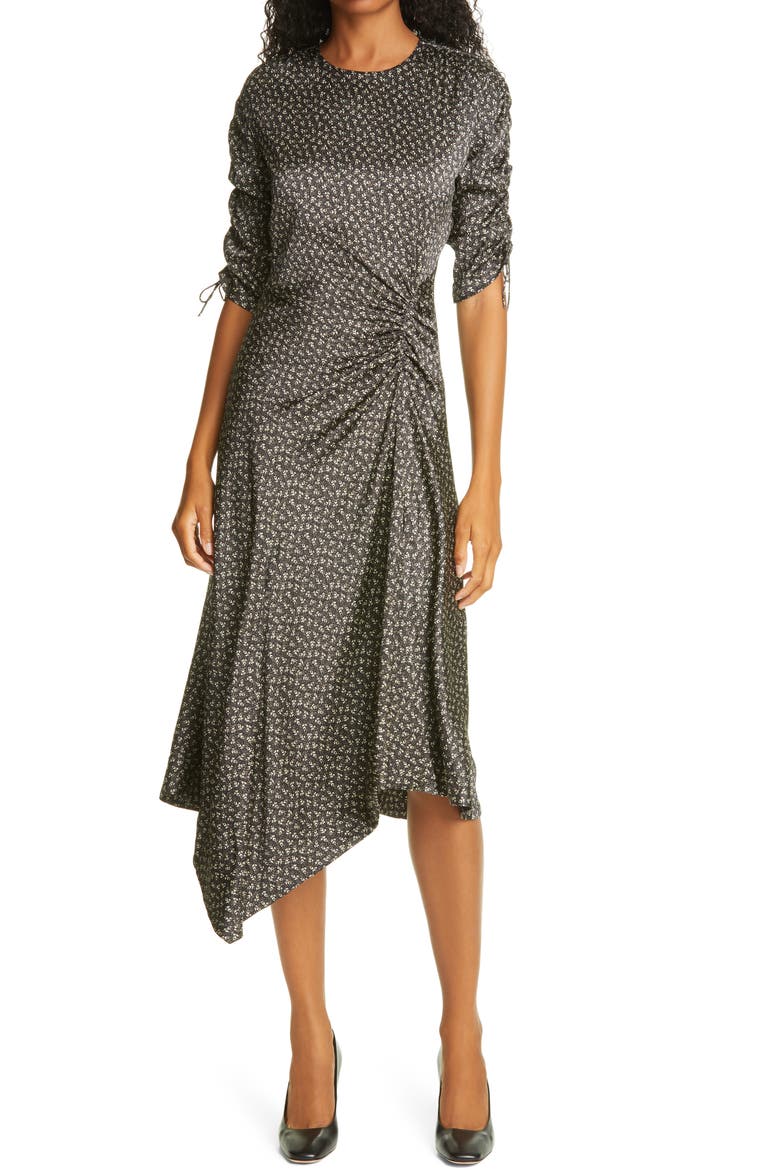 Jonathan Simkhai Vera Floral Asymmetrical Stretch Silk Dress, Main, color, BLACK PRINT