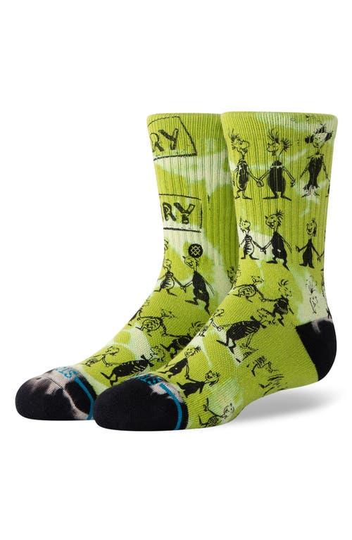 Stance Kids' Down in Whovile Cotton Blend Crew Socks in Green 