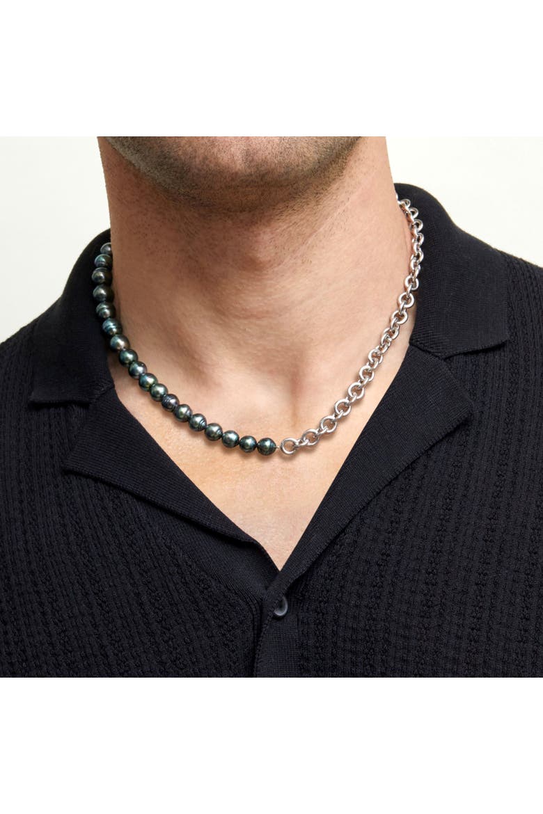 8-9mm Logan Black Tahitian Baroque Pearls & Chain Necklace, Alternate, color, Sterling Silver