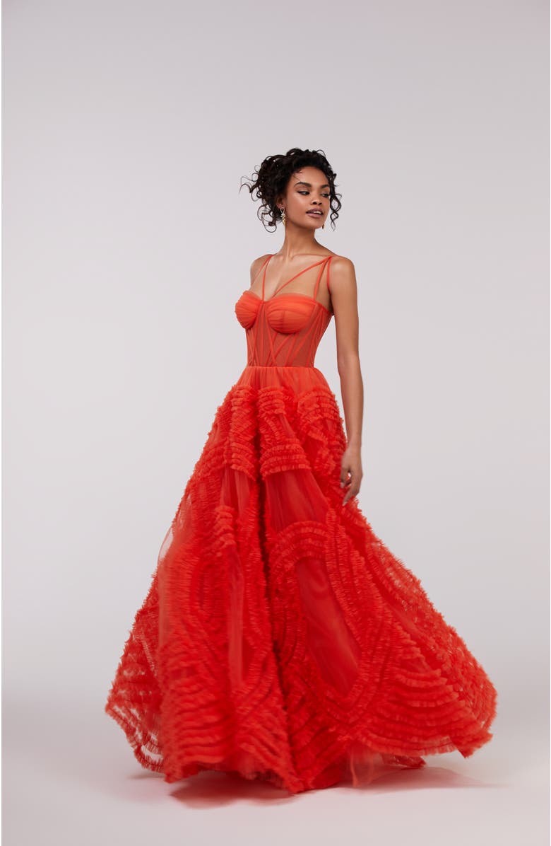 Milla Tangerine Tulle Ornament Maxi Dress, Alternate, color, 