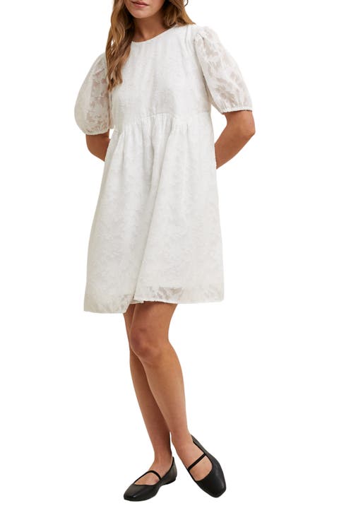 Textured Floral Puff Sleeve Minidress