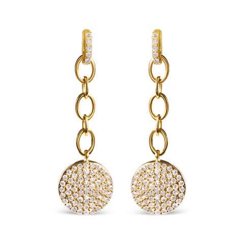 18K Yellow Gold Plated Silver 1.0 Ct Diamond Cluster Dangle Chain Earrings