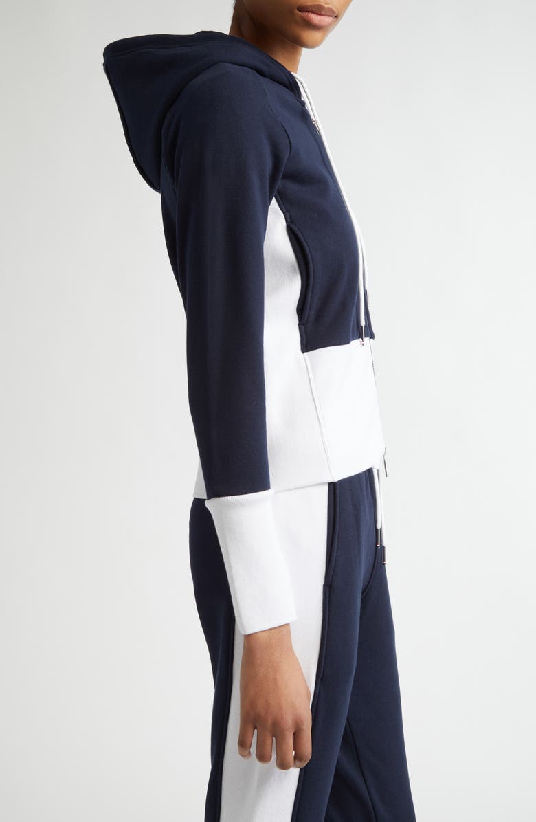 Thom Browne 4-Bar Colorblock French Terry Zip Hoodie, Alternate, color, Navy