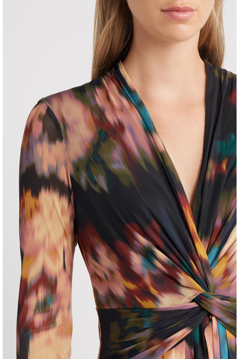 Blurred Floral Twist Front Long Sleeve Mesh Maxi Dress, Alternate, color, BLURRED FLOATING FLORA