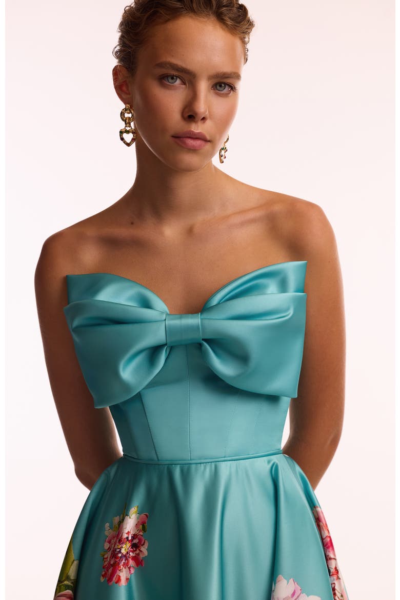 A-Line Satin Floral Print Midi Dress for Cocktail Events, Alternate, color, Aquamarine Floral