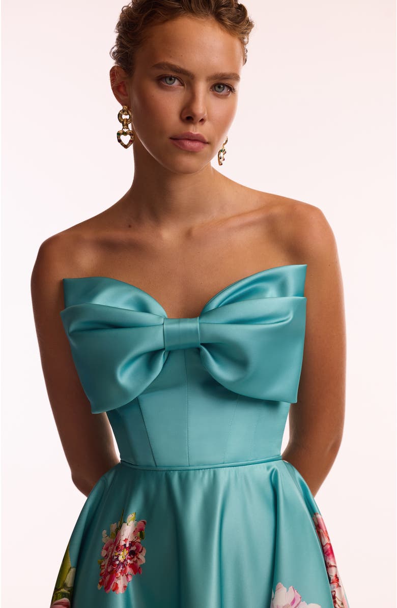 Milla A-Line Satin Floral Print Midi Dress for Cocktail Events, Alternate, color, Aquamarine Floral