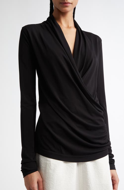 Totême Toteme Draped Wrap-effect Stretch-jersey Top In Black