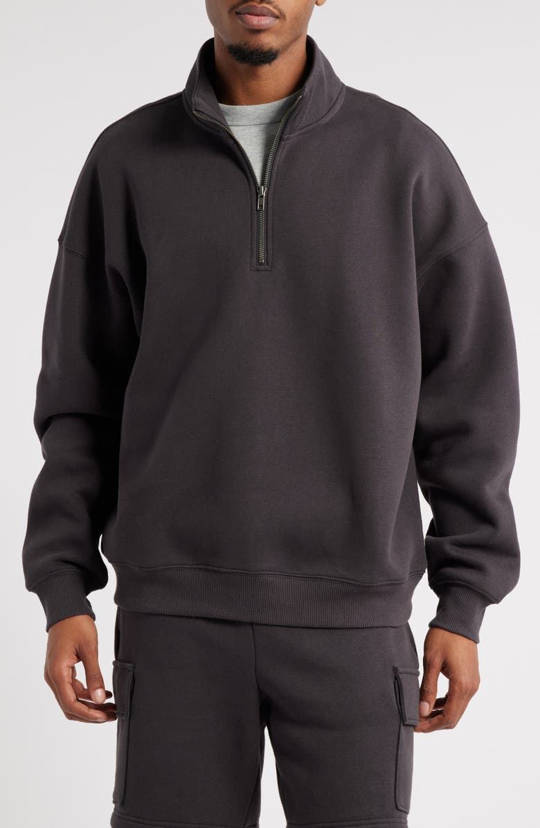 BP. Cotton Blend Fleece Quarter Zip Pullover, Main, color, Black Faded