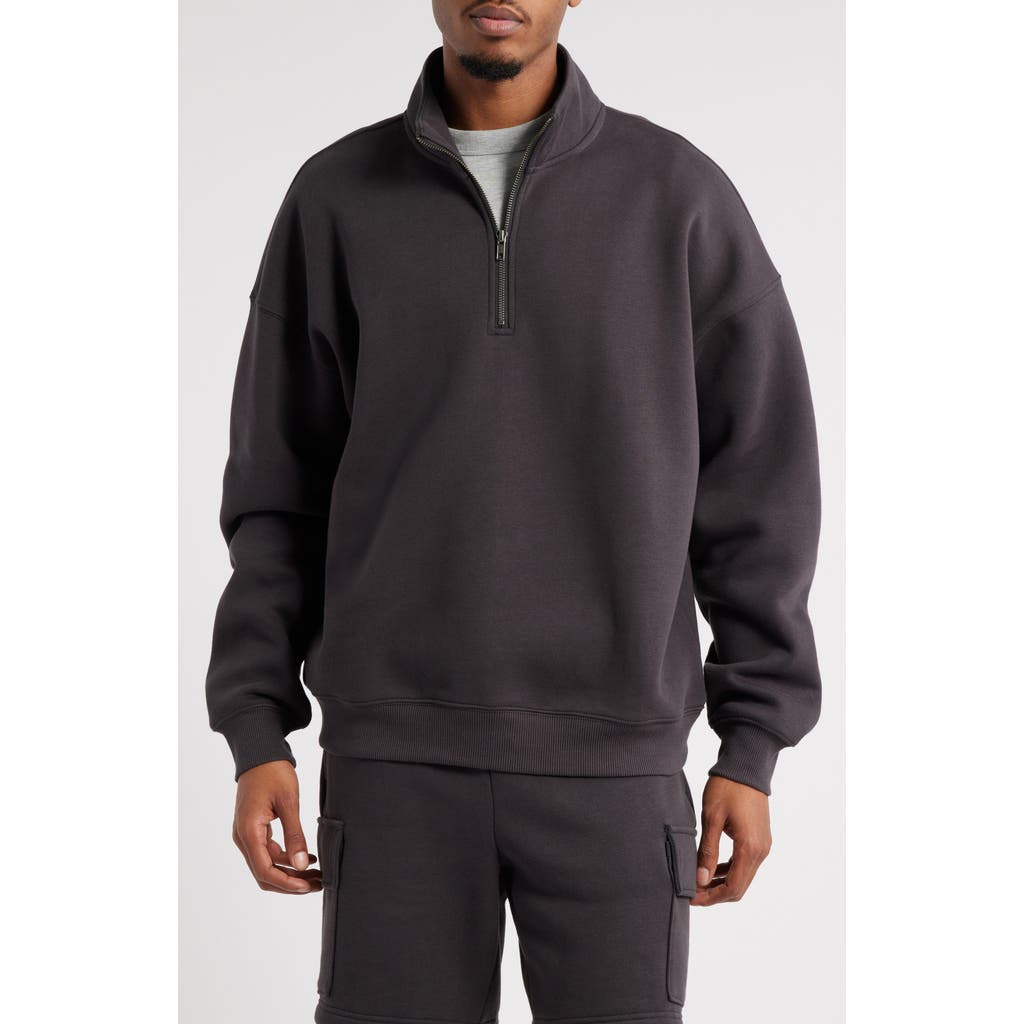 Bp. Cotton Blend Fleece Quarter Zip Pullover In Black Faded