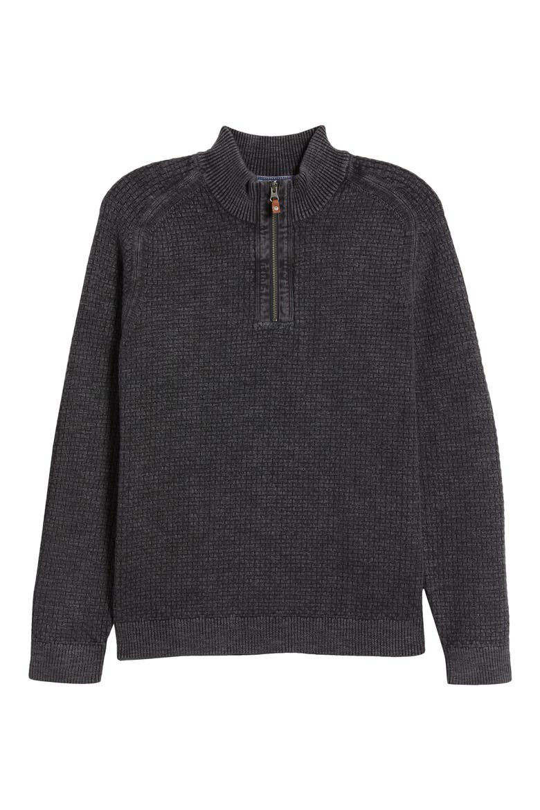 Sunbreak Half Zip Textured Cotton Sweater, Alternate, color, BLACK