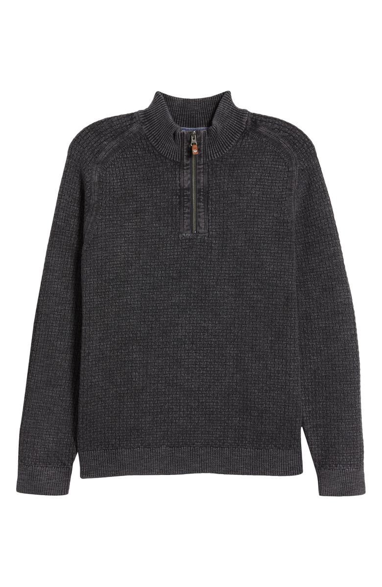 Tommy Bahama Sunbreak Half Zip Textured Cotton Sweater, Alternate, color, Black
