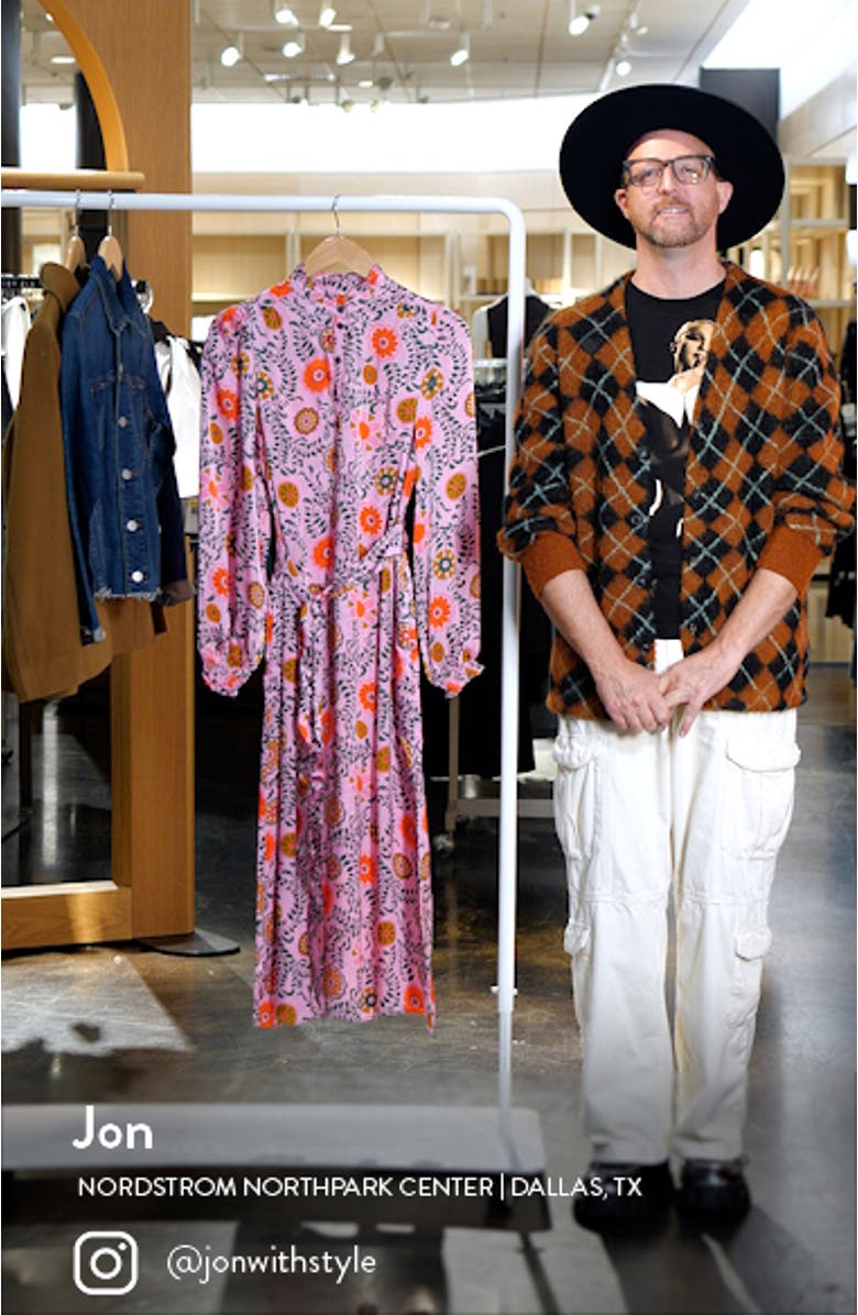 Jasmine Floral Long Sleeve Satin Midi Dress, sales video thumbnail