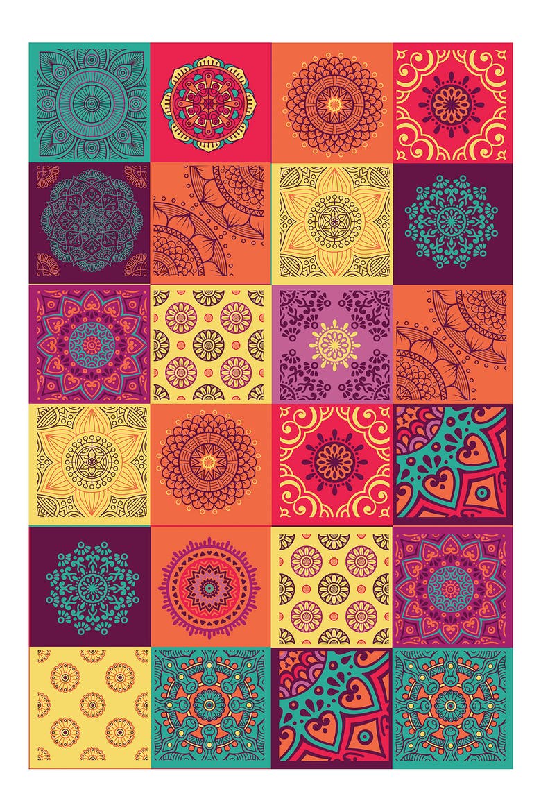 WALPLUS Multi Colorful Mandala Tiles Wall Sticker Decal | Nordstromrack