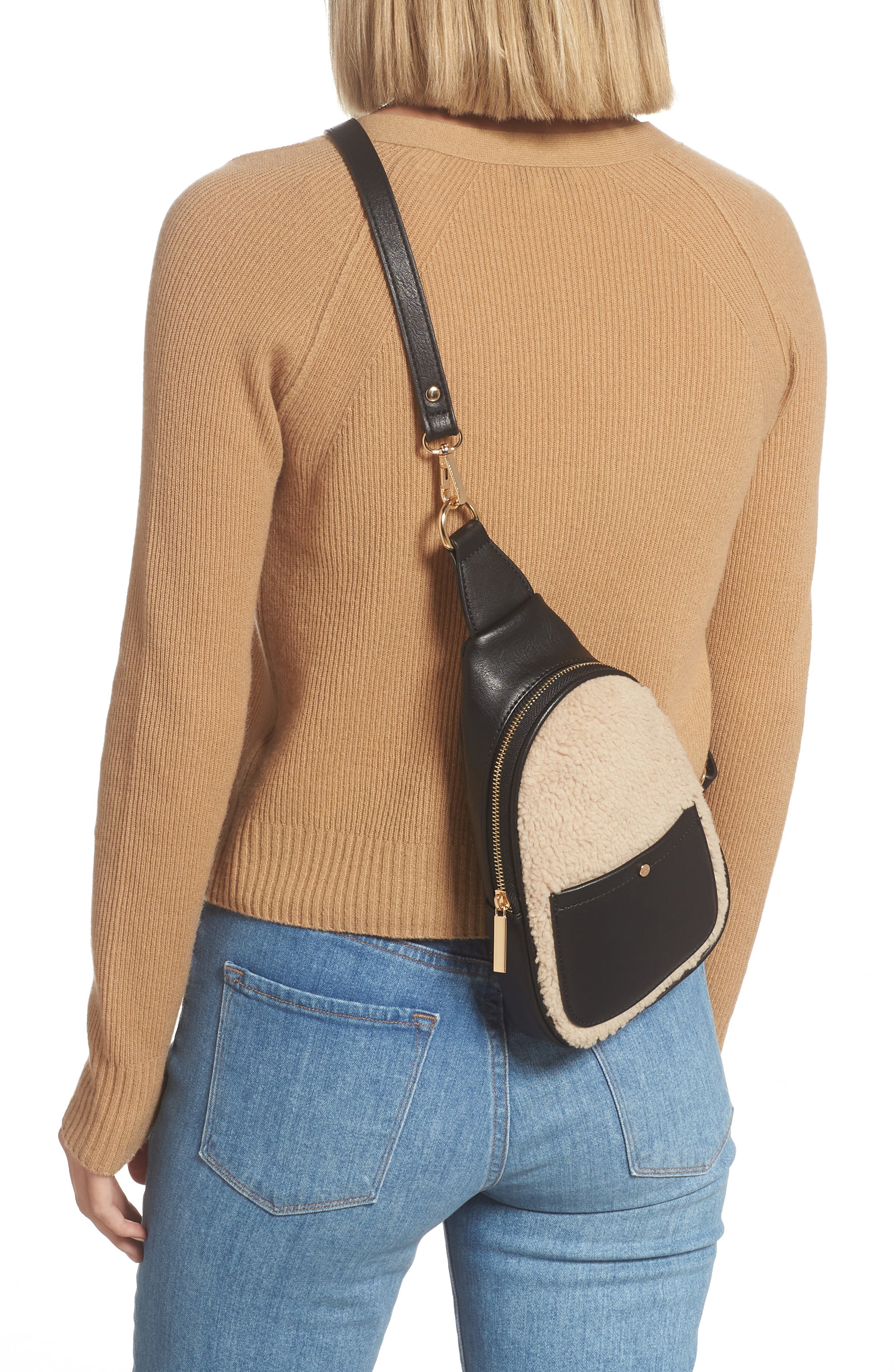 Gwen Mixed Media Water Resistant Sling Bag, Alternate, color, BLACK