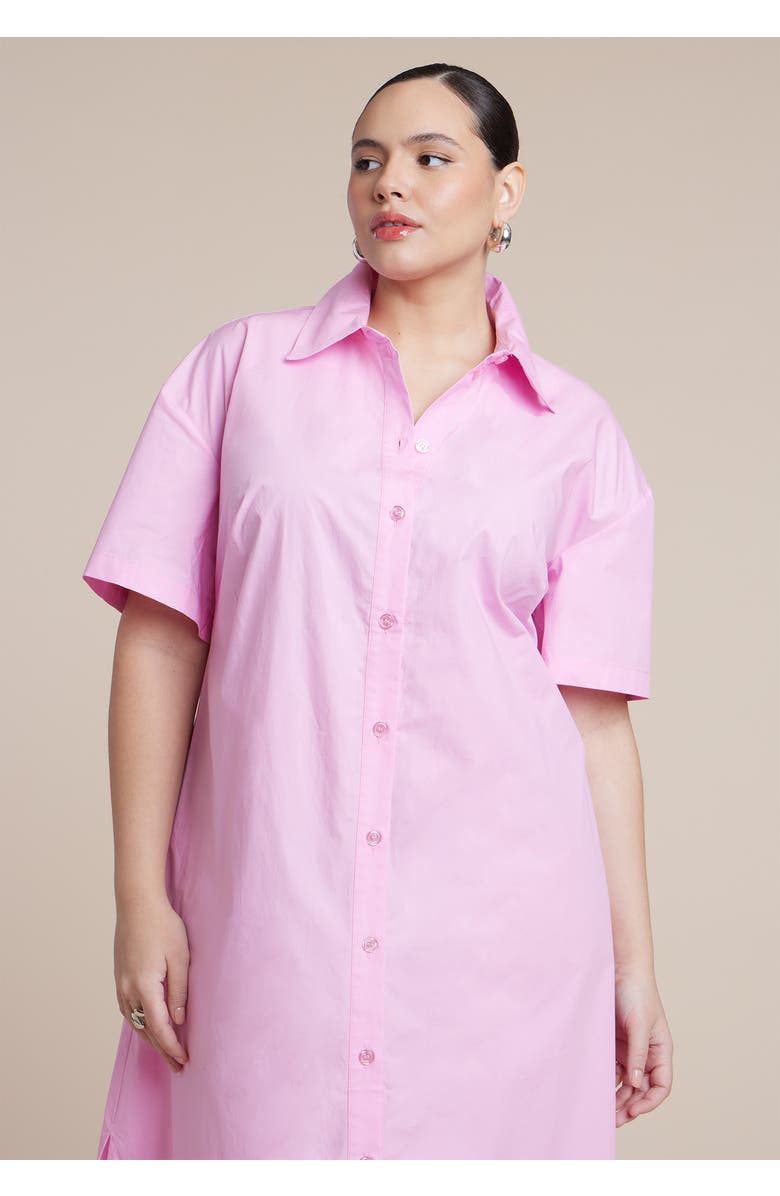 ELOQUII Short Sleeve Maxi Shirt Dress, Alternate, color, Pink Lady