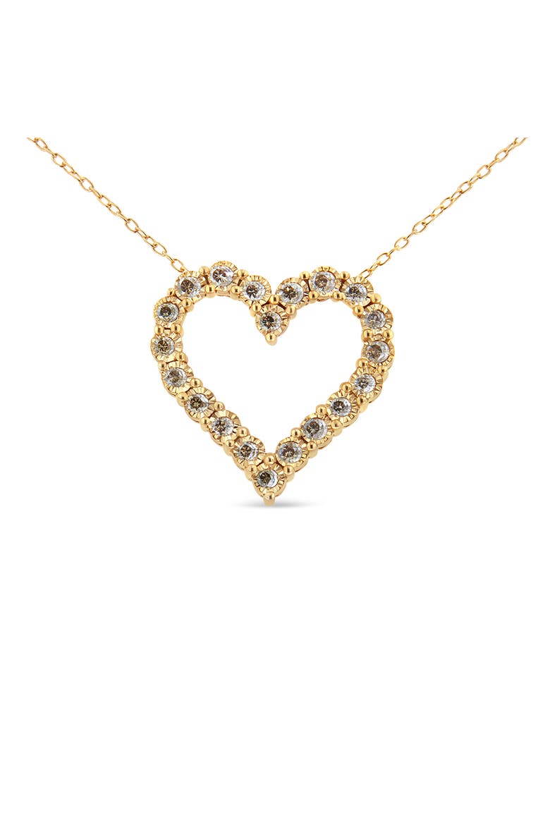 10K Yellow Gold over Silver 1/2 Cttw Champagne Diamond Heart Pendant Necklace, Alternate, color, Yellow