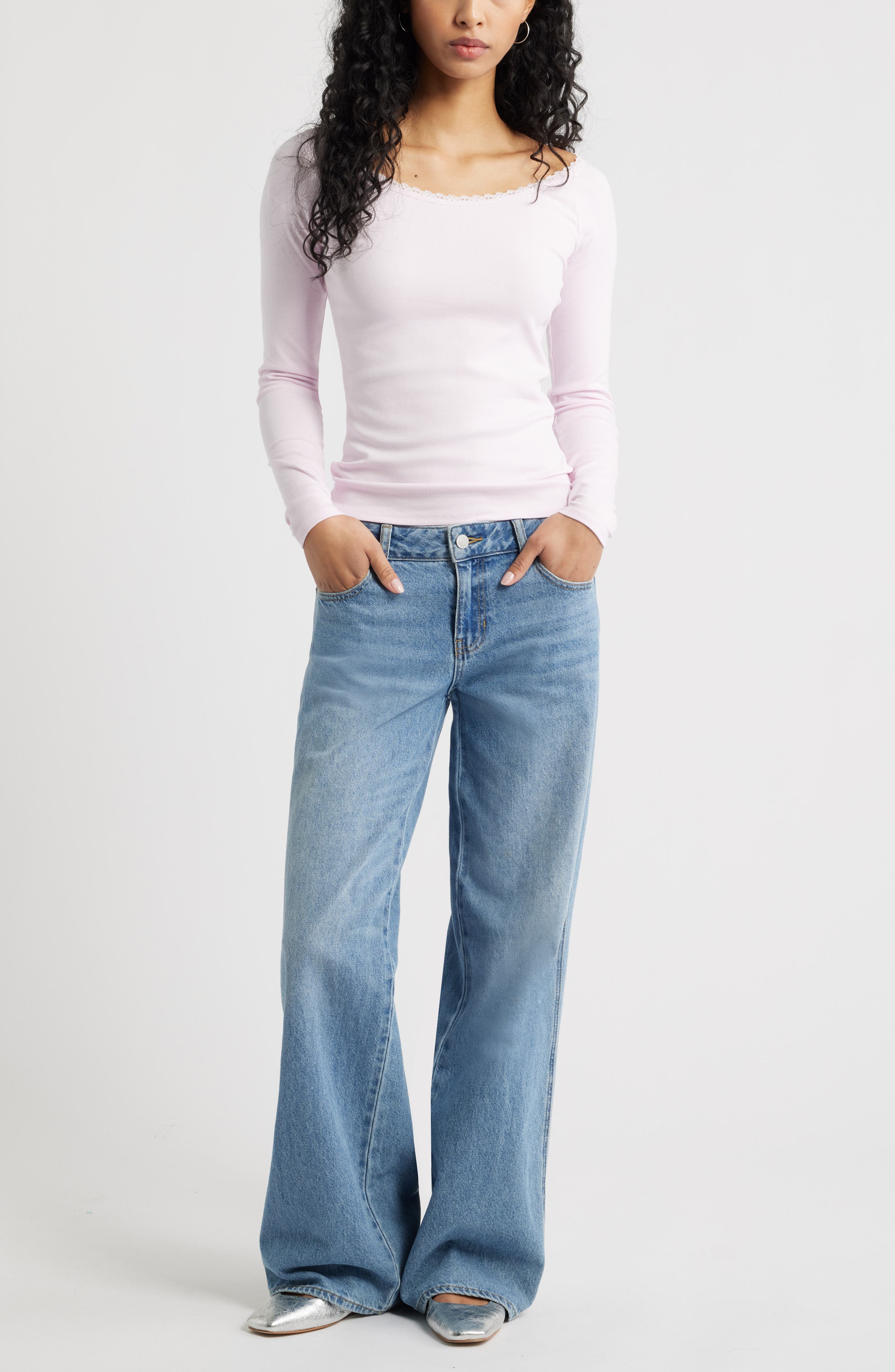 Lace Trim Long Sleeve Top - image 4