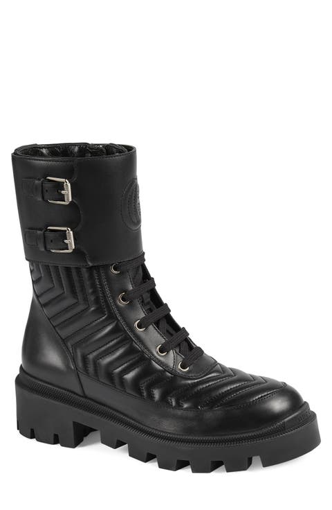 Frances GG Matelassé Platform Combat Boot (Women)