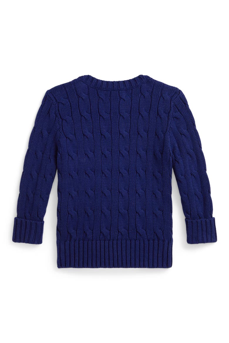 Polo Bear Embroidered Cable Knit Cotton Sweater, Alternate, color, BLUE