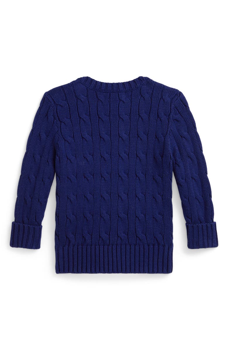 Ralph Lauren Polo Bear Embroidered Cable Knit Cotton Sweater, Alternate, color, Blue