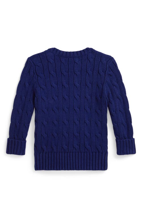 Ralph Lauren Polo Bear Embroidered Cable Knit Cotton Sweater In Blue