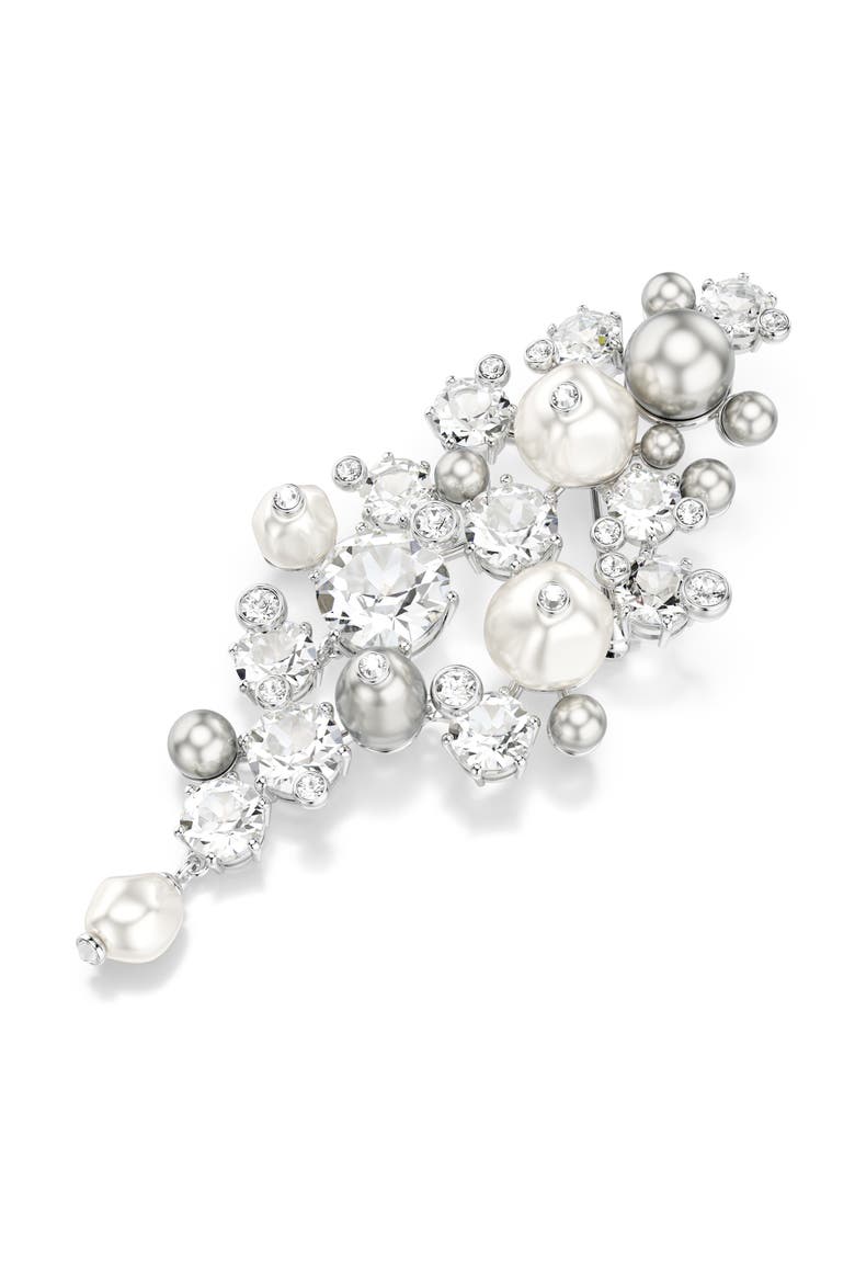 Constella Crystal & Faux Pearl Brooch, Alternate, color, RHODIUM/ CRYSTAL
