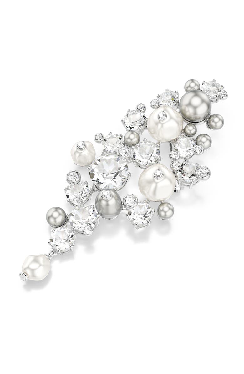 Swarovski Constella Crystal & Faux Pearl Brooch, Alternate, color, Rhodium/ Crystal