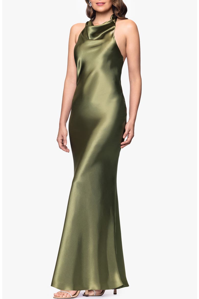 Halter Charmeuse Gown, Alternate, color, OLIVE
