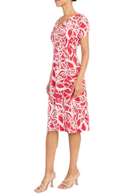 Maggy London Pleated Bodice Midi Dress In Red/ivory