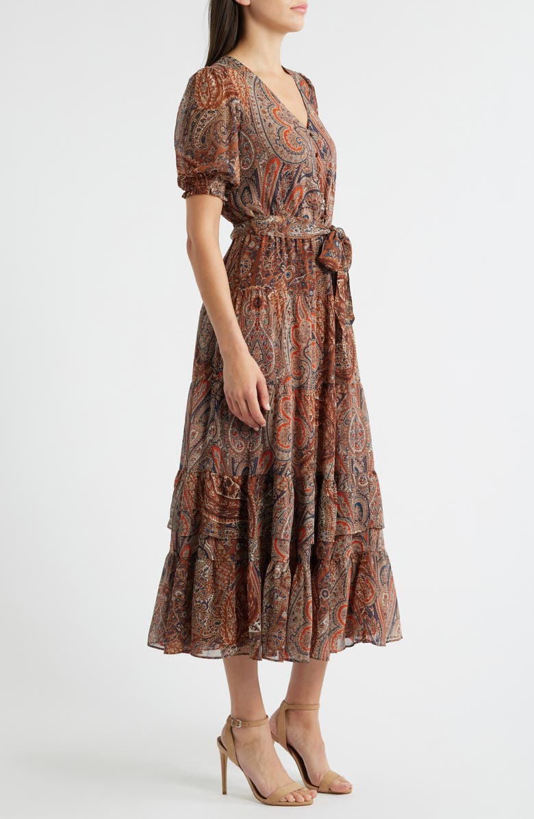 Lauren Ralph Lauren Print Tie Waist Crinkle Maxi Dress, Alternate, color, Cream Multi