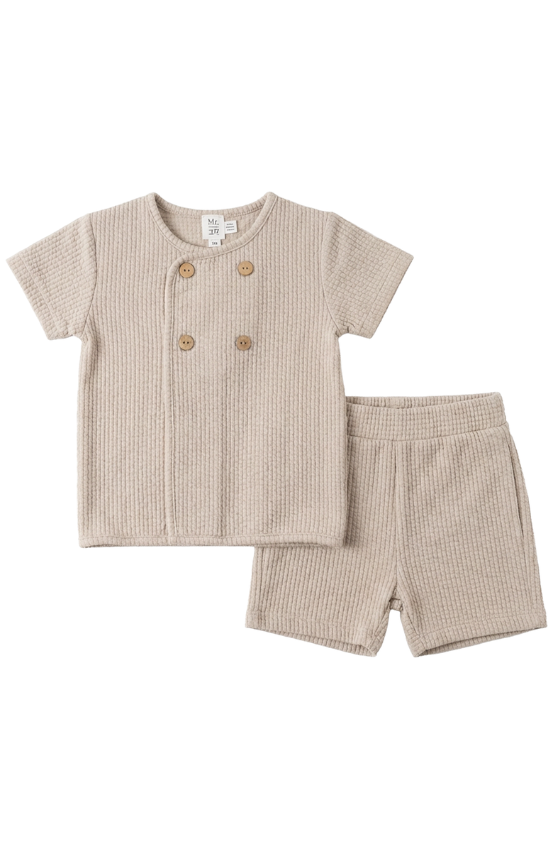 Mr. Mr. Seersucker Wrap Short Sleeve Top and Shorts Set, Main, color, Beige