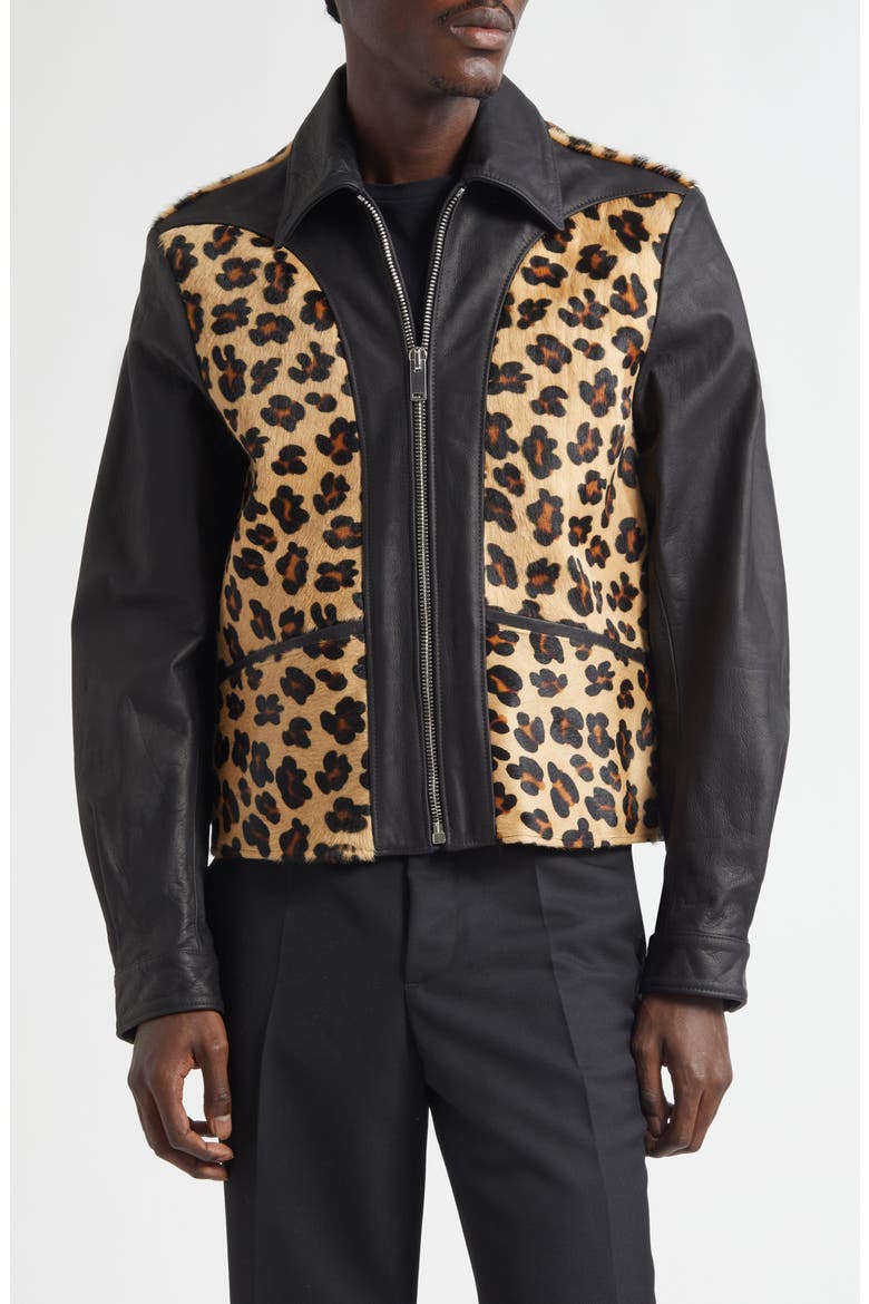 Phreak Genuine Calf Hair & Leather Jacket, Main, color, BLACK/ LEOPARD