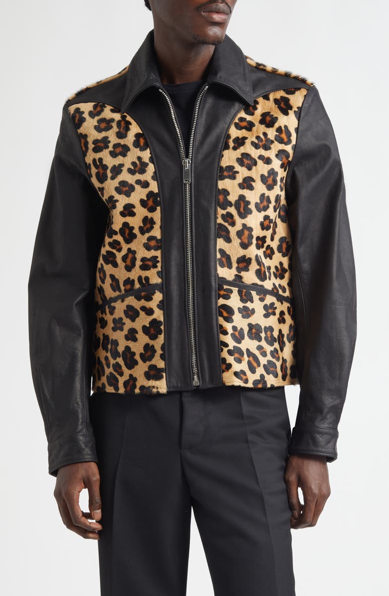 Second Layer Phreak Genuine Calf Hair & Leather Jacket, Main, color, Black/ Leopard