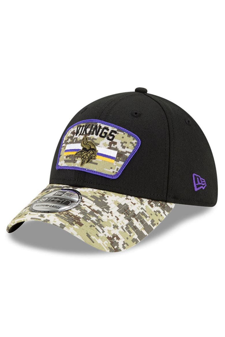 Men's New Era Black/Camo Minnesota Vikings 2021 Salute To Service 39THIRTY Flex Hat, Alternate, color, BLACK