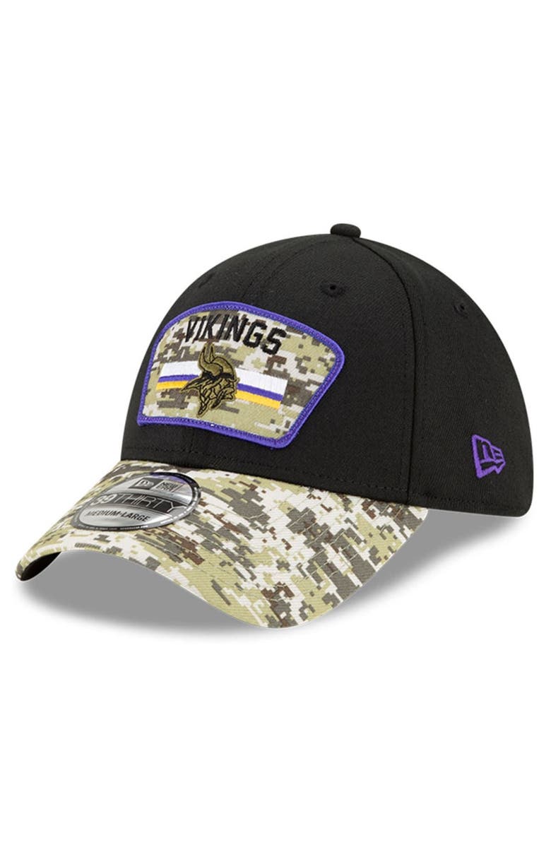 New Era Men's New Era Black/Camo Minnesota Vikings 2021 Salute To Service 39THIRTY Flex Hat, Alternate, color,