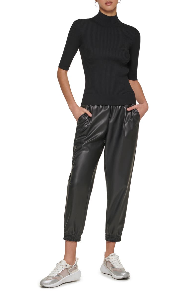 Mock Neck Rib Sweater, Alternate, color, BLACK/ BLACK