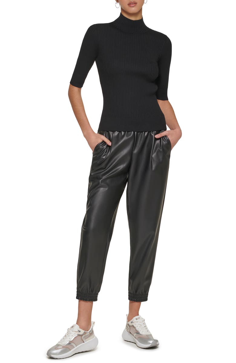 DKNY Mock Neck Rib Sweater, Alternate, color, Black/ Black