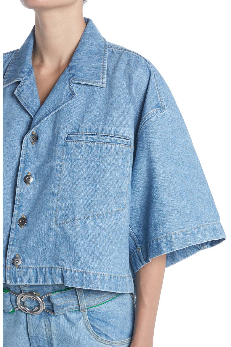 Crop Bleached Cotton Denim Shirt, Alternate, color, LIGHT BLEACH