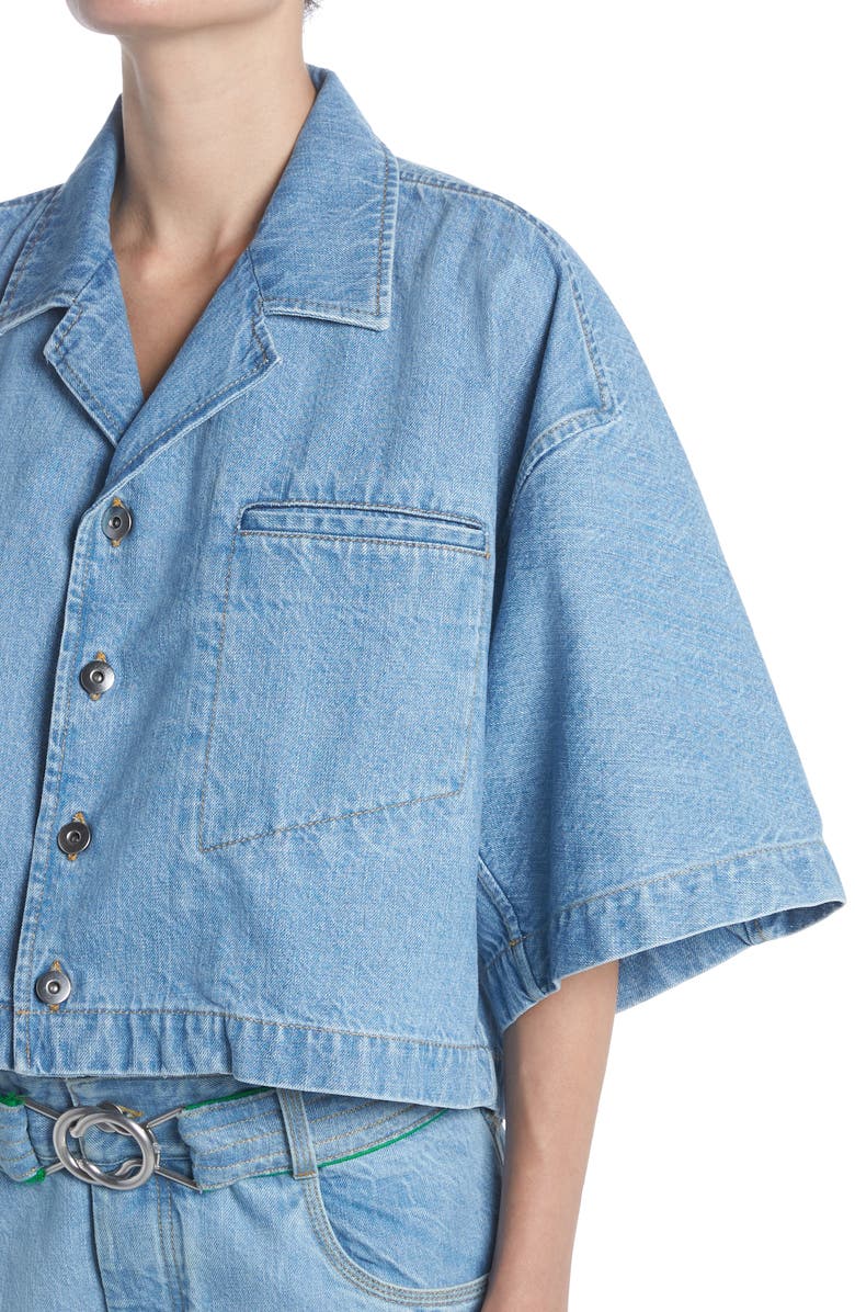 Bottega Veneta Crop Bleached Cotton Denim Shirt, Alternate, color, Light Bleach