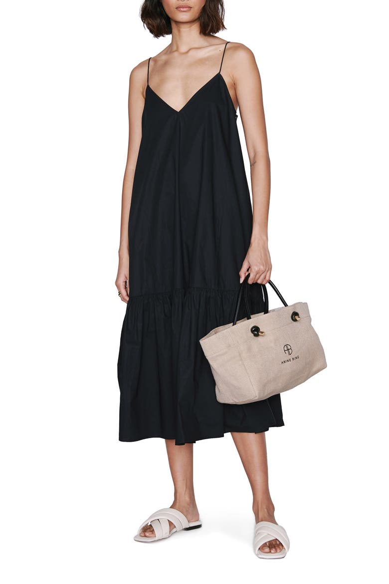 Averie Flounce Hem Cotton Sundress, Main, color, BLACK