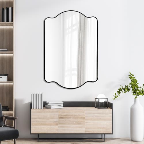 Jonathan Y Louisa Medium Scalloped Rectangular Metal Framed Wall Mirror In Black