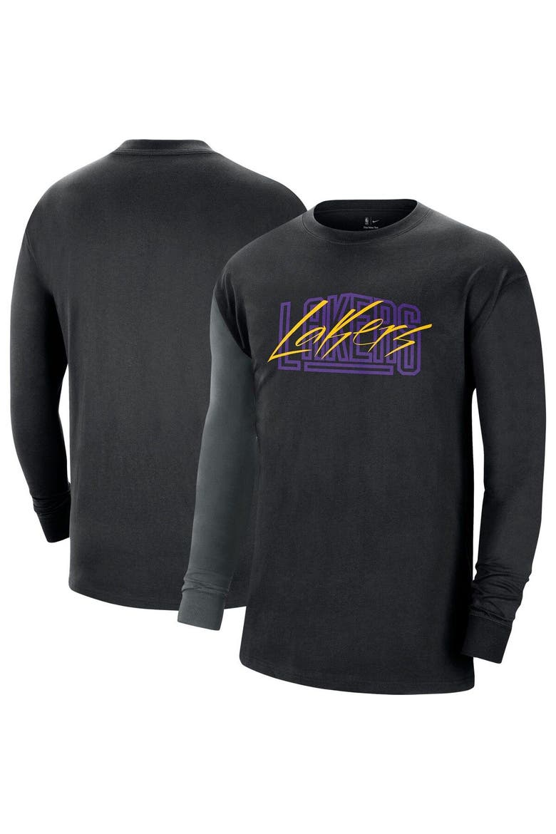 Men's Nike Black Los Angeles Lakers Courtside Versus Flight MAX90 Long Sleeve T-Shirt, Main, color, Black