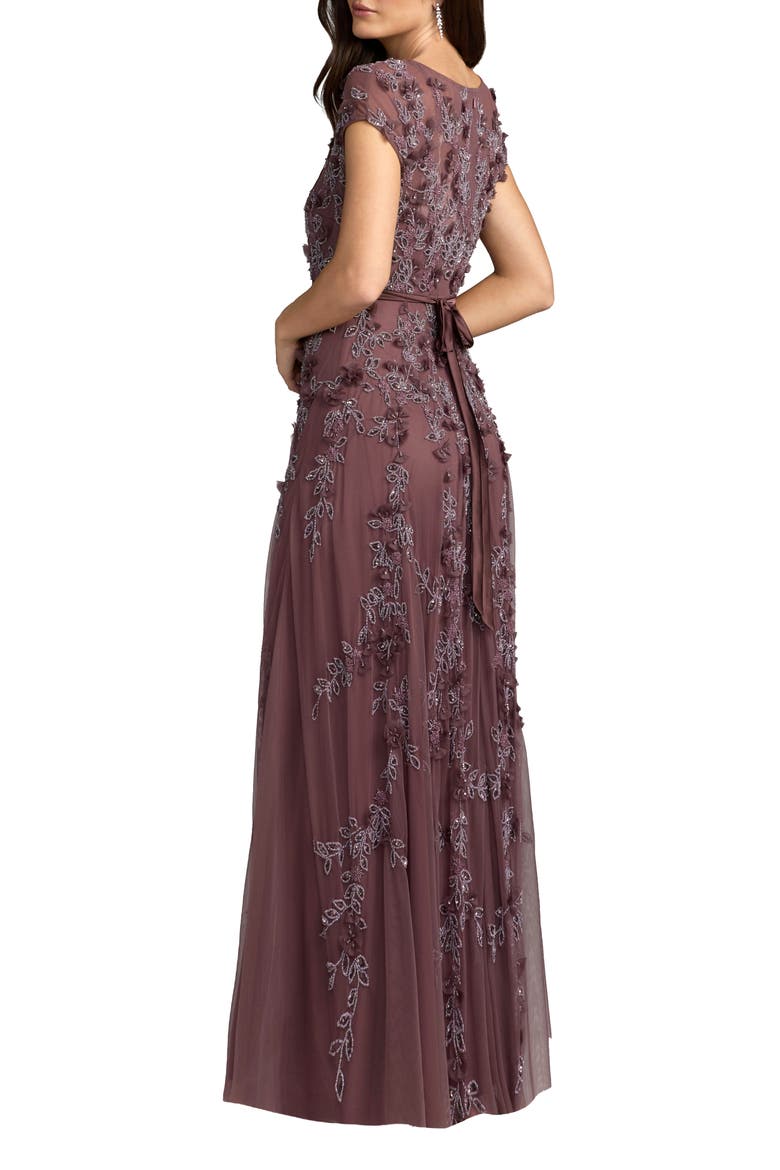 Floral Embellished Mesh Short Sleeve Gown, Alternate, color, Heather