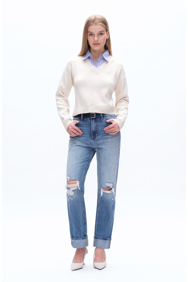 High Waist Straight Leg Ripped Jeans, Alternate, color, GLACIER
