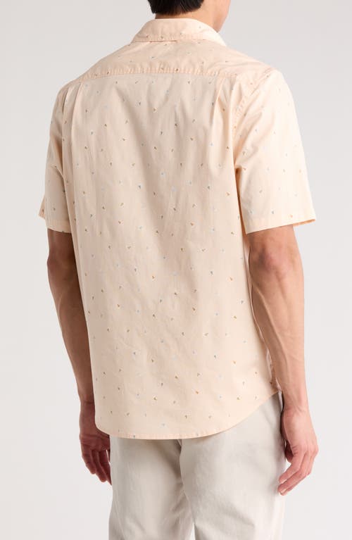 14th & Union Sailboat Print Short Sleeve Cotton Stretch Poplin Button-up Shirt In Beige Simple Sailboats